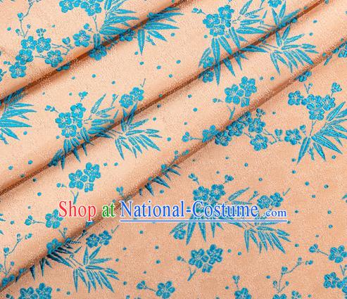 Japanese Traditional Bamboo Plum Pattern Design Orange Brocade Fabric Asian Kimono Tapestry Satin