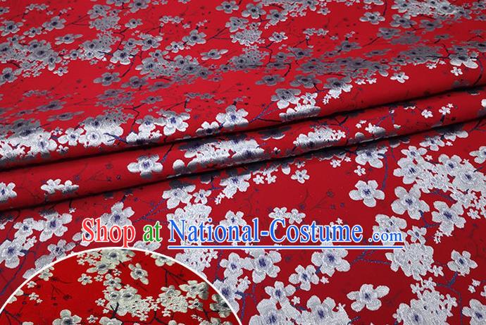 Chinese Classical Plum Blossom Pattern Design Red Brocade Fabric Asian Traditional Hanfu Satin Material