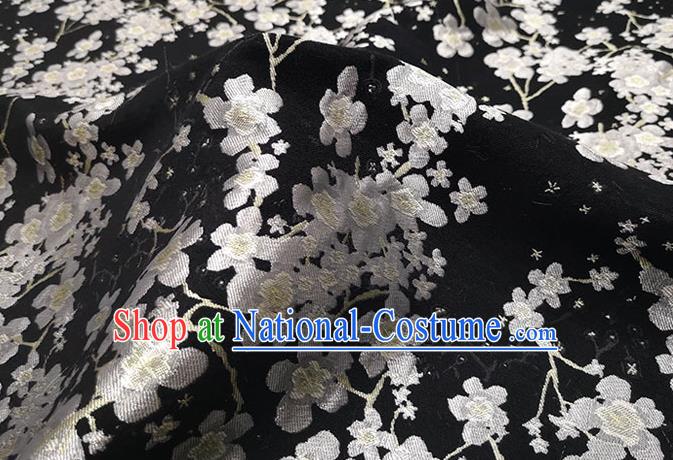 Chinese Classical Plum Blossom Pattern Design Black Brocade Fabric Asian Traditional Hanfu Satin Material