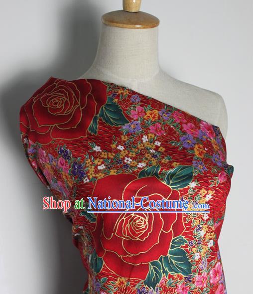 Chinese Classical Rose Pattern Design Red Fabric Asian Traditional Hanfu Cloth Material