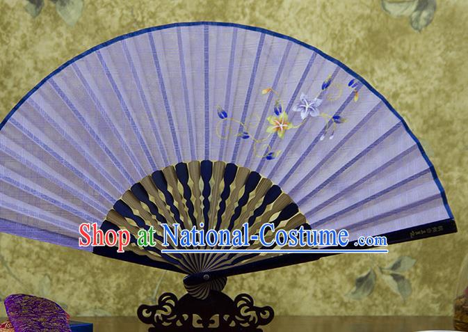 Traditional Chinese Printing Flowers Lilac Flax Fan China Bamboo Accordion Folding Fan Oriental Fan