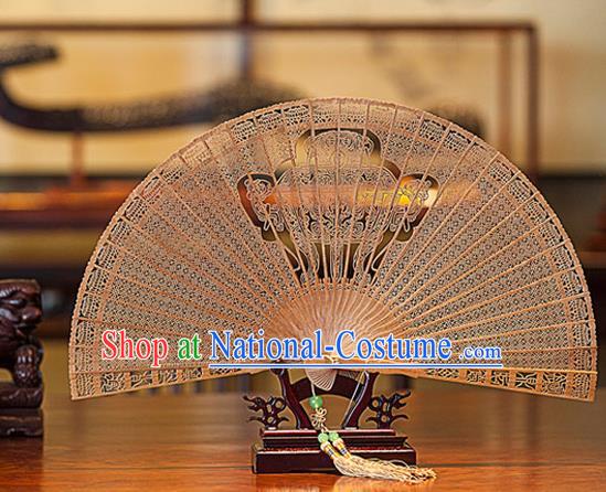 Traditional Chinese Hand Carving Censer Sandalwood Fan China Accordion Folding Fan Oriental Fan