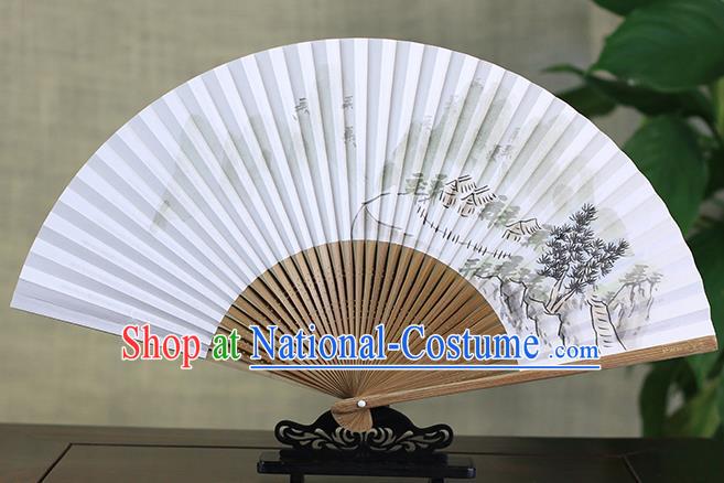 Traditional Chinese Ink Painting Land of Idyllic Beauty Art Paper Fan China Bamboo Accordion Folding Fan Oriental Fan