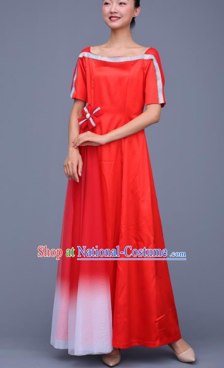 Chinese Traditional Chorus Red Dress Opening Dance Stage Performance Costume for Women