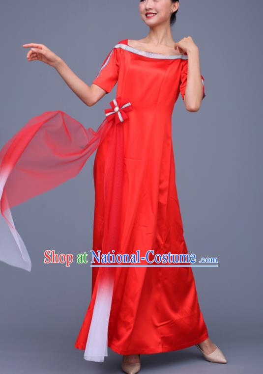 Chinese Traditional Chorus Red Dress Opening Dance Stage Performance Costume for Women