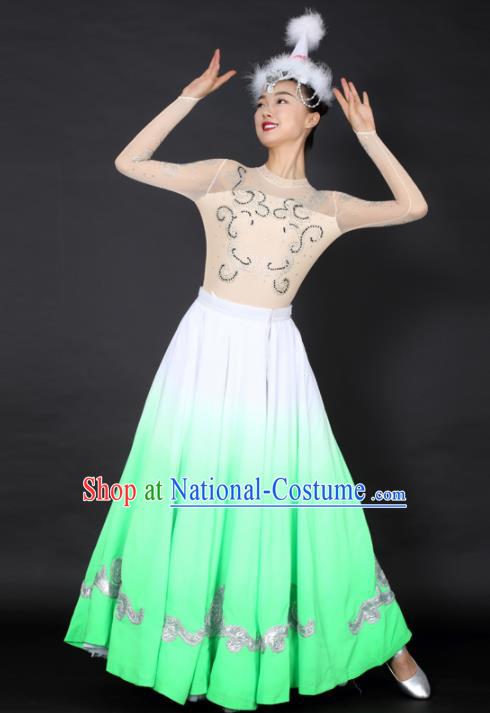 Chinese Mongolian Dance Green Dress Traditional Mongol Nationality Stage Performance Costume for Women