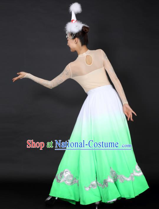 Chinese Mongolian Dance Green Dress Traditional Mongol Nationality Stage Performance Costume for Women