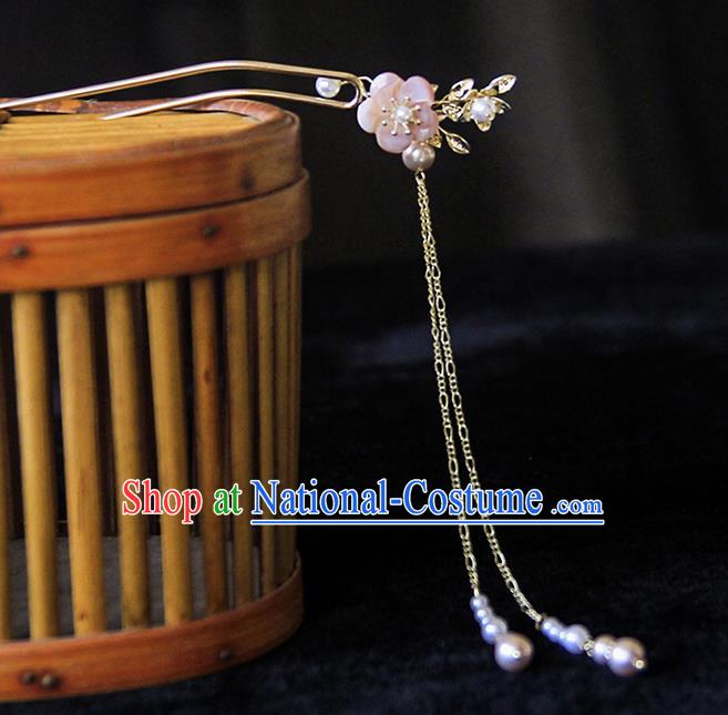 Chinese Traditional Hanfu Pink Plum Tassel Hairpins Ancient Hair Accessories for Women