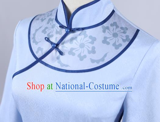 Traditional Chinese Qing Dynasty Embroidered Blue Qipao Dress Costume Ancient Princess Hanfu Dress for Women