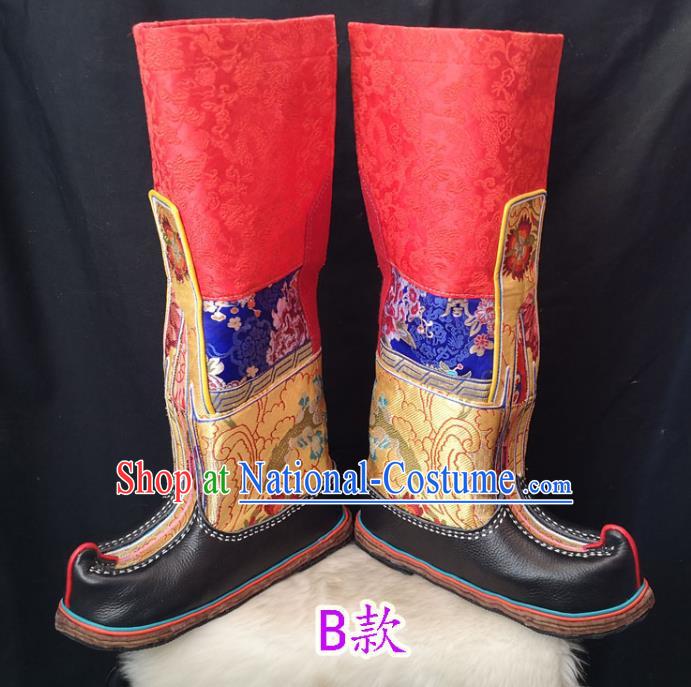 Handmade Chinese Zang Nationality Red Boots Traditional Tibetan Ethnic Shoes for Men