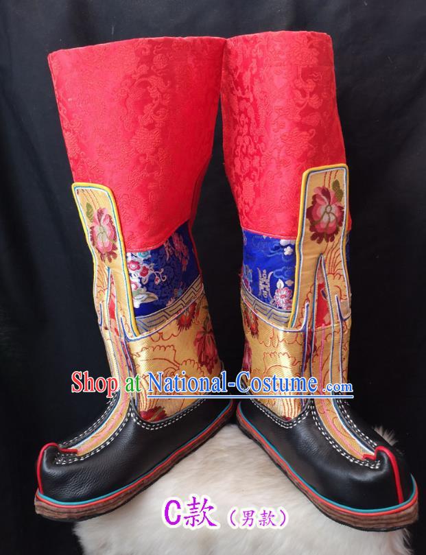 Handmade Chinese Zang Nationality Leather Boots Traditional Tibetan Ethnic Shoes for Men