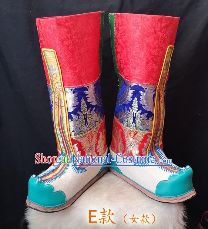 Handmade Chinese Zang Nationality Folk Dance Leather Boots Traditional Tibetan Ethnic Shoes for Women