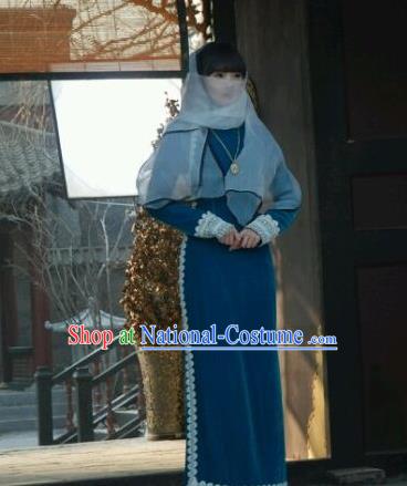 Drama WuXin The Monster Killer Republic of China Ancient Noble Mistress Yue Qiluo Qipao Dress and Headpiece for Women