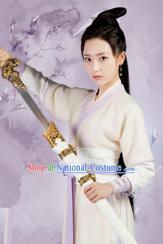 Chinese Ancient Female Swordsman Hanfu Dress Drama Legend of Yun Xi Costume and Headpiece for Women