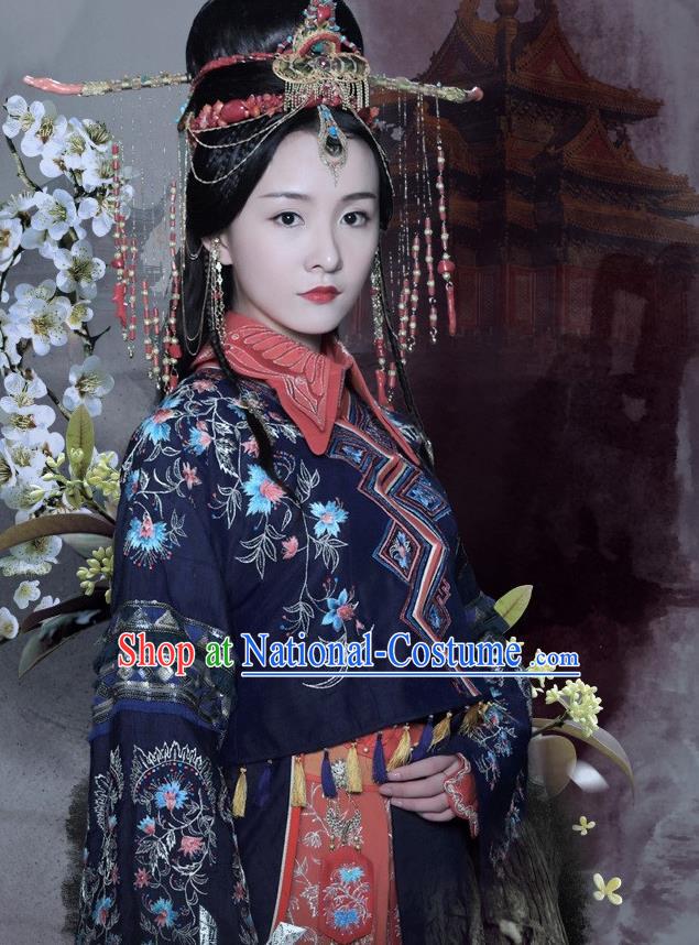 Drama Colourful Bone Chinese Ancient Royal Princess A Li Costume and Headpiece for Women