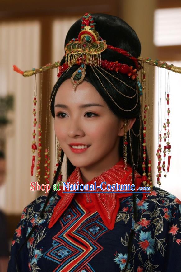 Drama Colourful Bone Chinese Ancient Royal Princess A Li Costume and Headpiece for Women