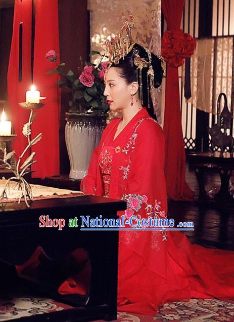 Drama Colourful Bone Chinese Ancient Royal Princess Wedding Costume and Headpiece for Women