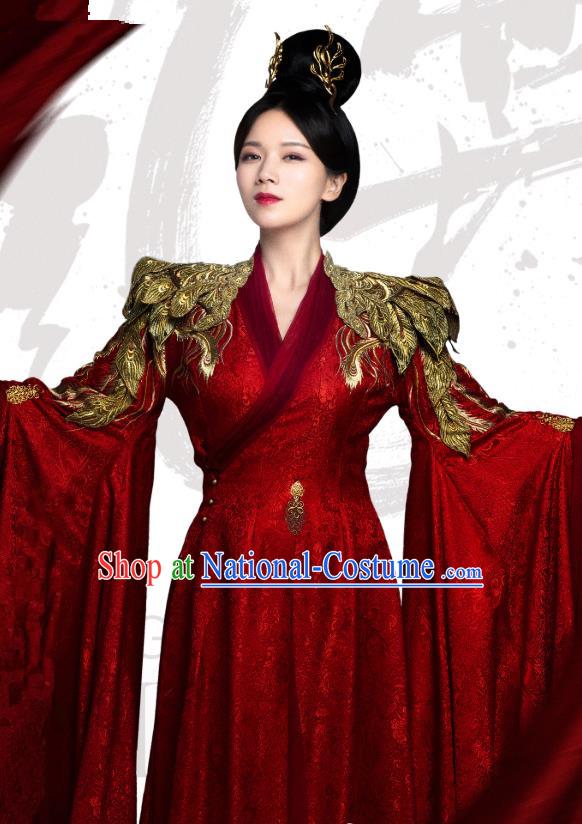 Chinese Ancient Palace Queen Zheng Shujun Red Hanfu Dress Historical Drama Legend of the Phoenix Costume and Headpiece for Women