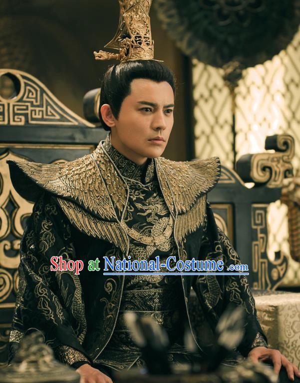 Chinese Drama Legend of the Phoenix Ancient Royal Emperor Pang Tong Historical Costume and Headwear for Men