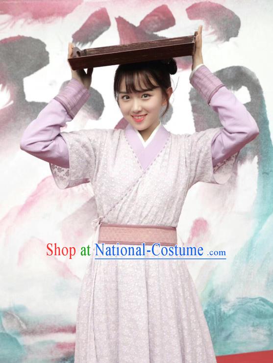 Chinese Ancient Maidservant Mu Yu Er Hanfu Dress Historical Drama Lovely Swords Girl Costume and Headpiece for Women