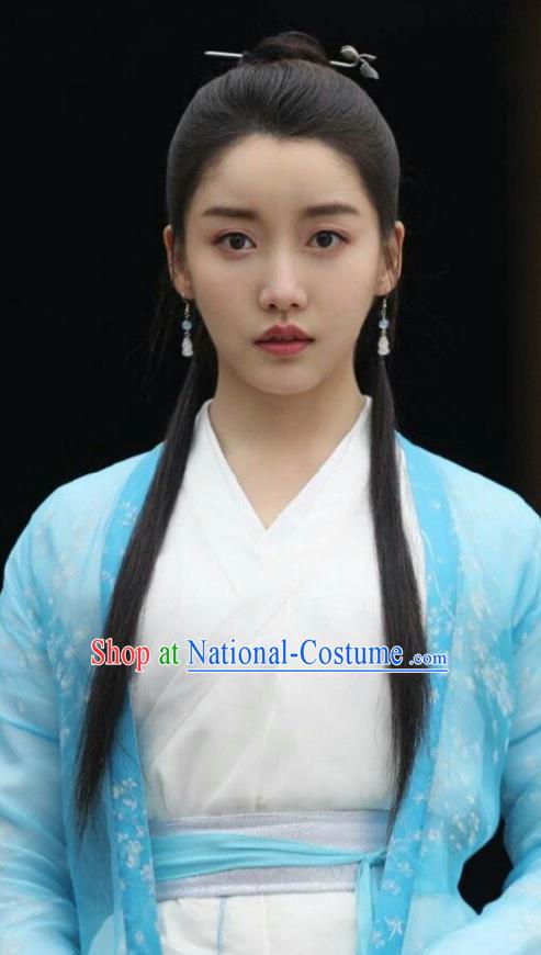 Chinese Ancient Female Swordsman Yu Shengyou Hanfu Dress Historical Drama Lovely Swords Girl Costume and Headpiece for Women