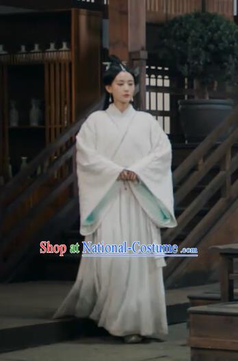 Chinese Ancient Female Swordsman White Dress Historical Drama Sword Dynasty Gongsun Qianxue Costume and Headpiece for Women