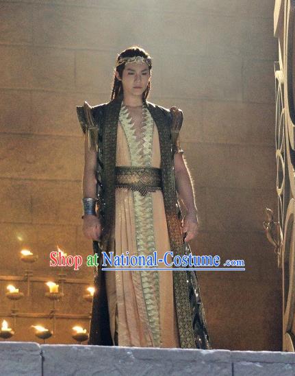 Drama An Oriental Odyssey Chinese Ancient Servant Mu Le Costume and Headpiece Complete Set