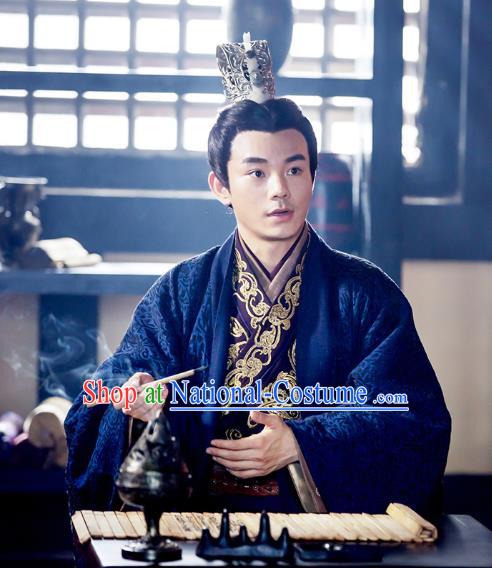 Drama Hero Dream Chinese Ancient Han Dynasty Minister Xiao He Costume and Headpiece Complete Set