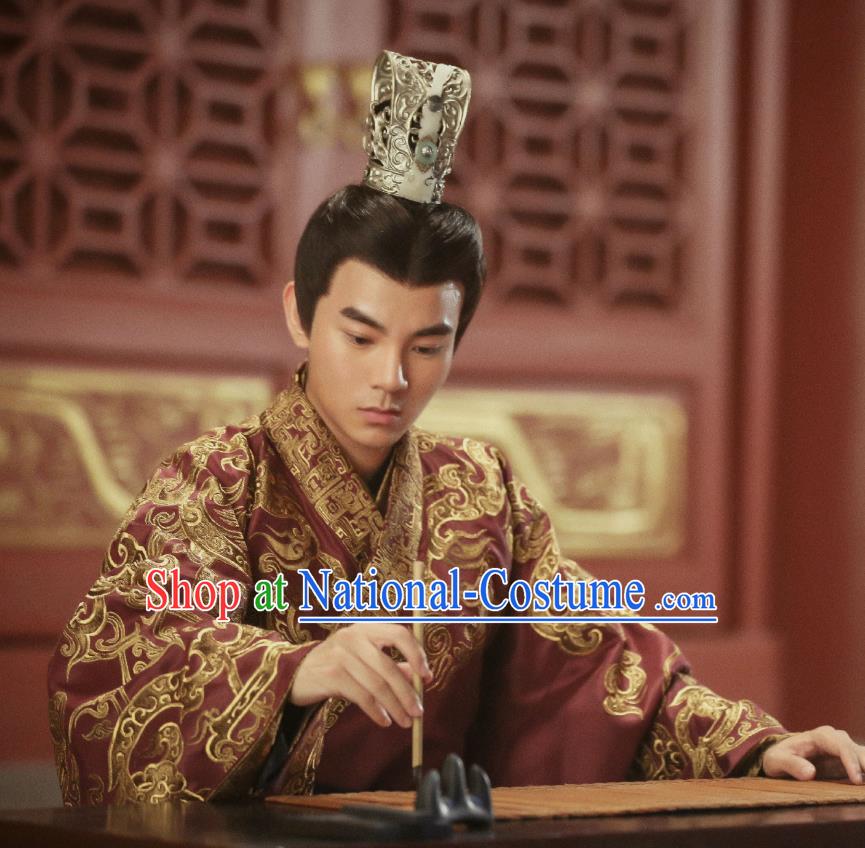 Drama Hero Dream Chinese Ancient Han Dynasty Minister Xiao He Costume and Headpiece Complete Set