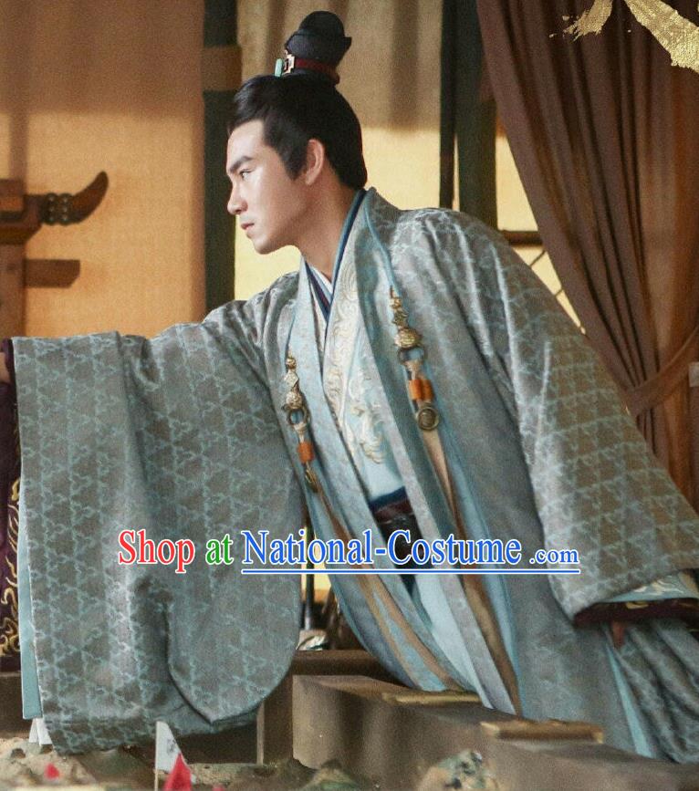 Drama Hero Dream Chinese Ancient Chu King Xiang Yu Costume and Headpiece Complete Set