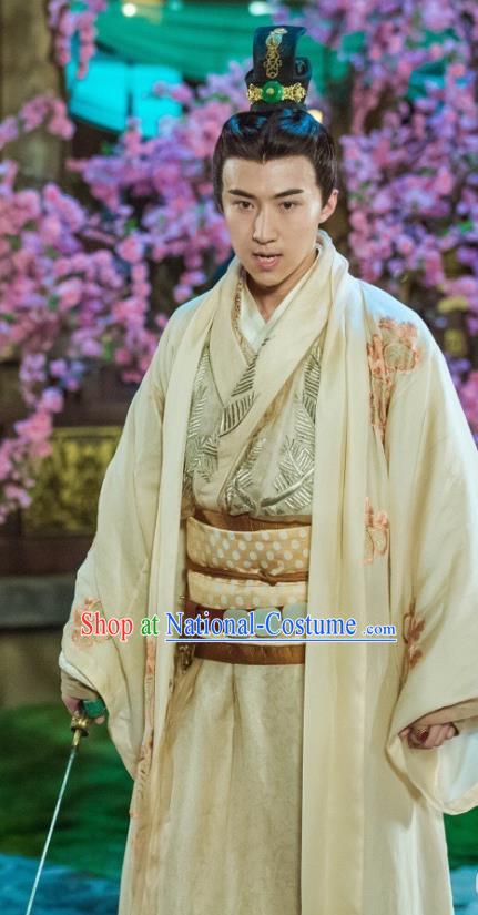 Chinese Ancient Prince Apparel Clothing and Jade Hairpin Drama Pingli Fox Mu Suyu Costumes and Hair Crown