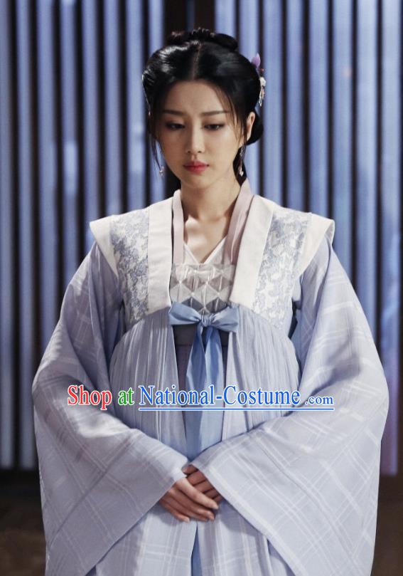 Chinese Ancient Gifted Female Historical Costumes and Hairpins Drama Tang Dynasty Tour Lu Xinyue Lilac Hanfu Dress