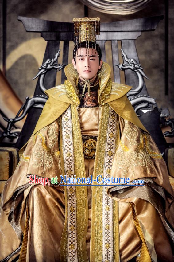 Chinese Ancient Emperor Golden Clothing and Headwear Drama Tang Dynasty Tour Tai Emperor Li Shimin Costumes