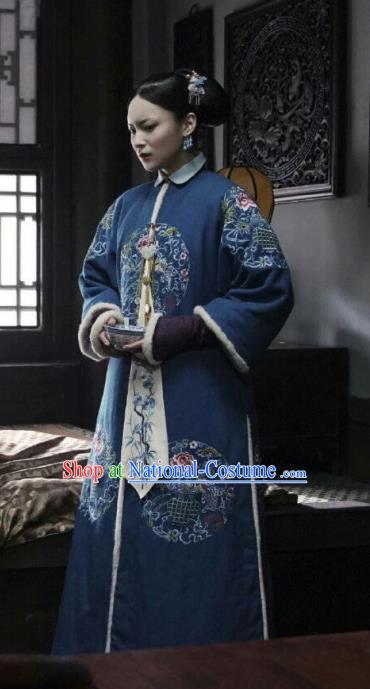 Chinese Ancient Garment Manchu Concubine Qipao Dress and Hair Accessories Drama Dreaming Back to the Qing Dynasty Court Lady Ming Hui Apparels Costumes