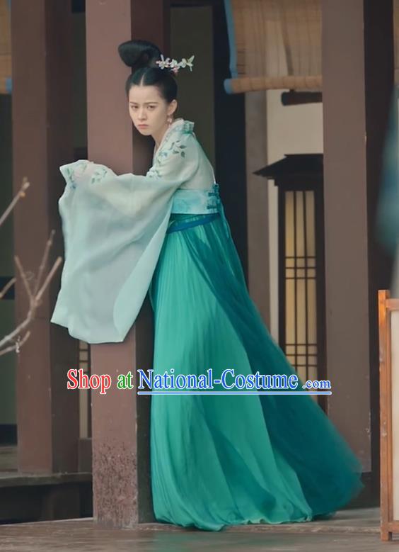 Chinese Ancient Royal Rani Green Hanfu Dress Costumes and Headwear Drama To Get Her Princess Lin Zhengzheng Apparels Garment