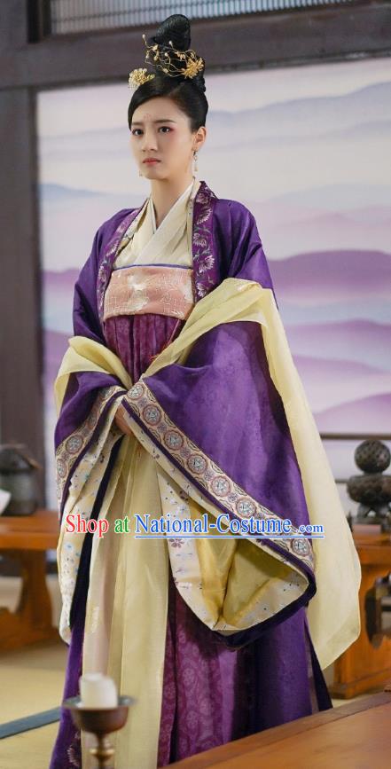 Chinese Ancient Princess Purple Dress Garment Costumes and Headwear Drama To Get Her Court Female Tu Siya Apparels