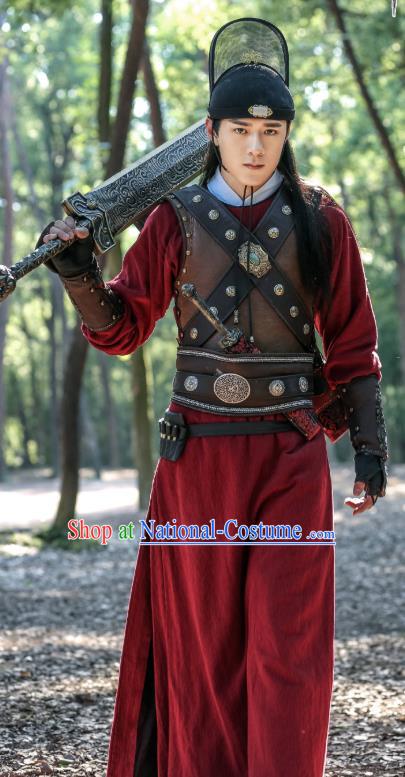 Chinese Ancient Song Dynasty Swordsman Costumes and Hat Drama Kai Feng Qi Tan Official Guard Zhan Zhao Garment Apparels