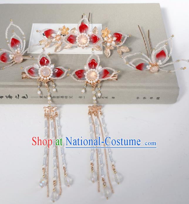 Chinese Ancient Beads Butterfly Hair Clip Jewelry Headwear Hair Accessories Headdress Hairpins Complete Set for Women