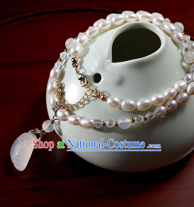 Chinese Ancient Hanfu Pearls Necklace Women Jewelry Ming Dynasty Jade Accessories