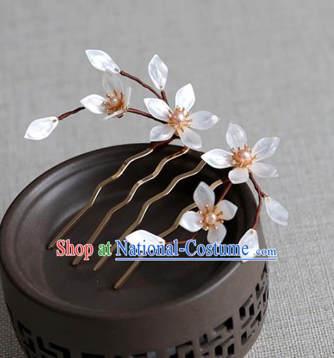 Chinese Ancient Shell Flowers Hair Comb Jewelry Headwear Hair Accessories Ming Dynasty Lily Flowers Hairpin for Women