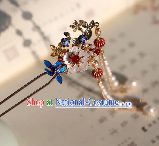 Chinese Ancient Red Lantern Hairpin Jewelry Headwear Hair Accessories Ming Dynasty Hanfu Pearls Tassel Hair Clip for Women