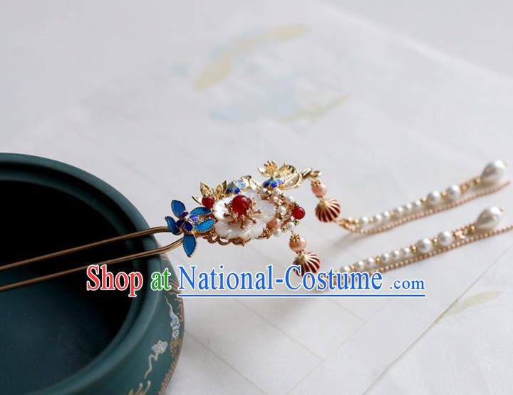 Chinese Ancient Red Lantern Hairpin Jewelry Headwear Hair Accessories Ming Dynasty Hanfu Pearls Tassel Hair Clip for Women