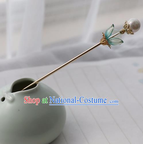 Chinese Ancient Women Green Flower Hair Clip Headwear Hanfu Hair Accessories Hairpin