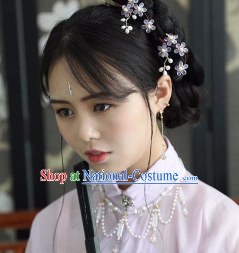 Chinese Ancient Women Purple Beads Plum Hairpin Headwear Hair Accessories Hanfu Hair Clip