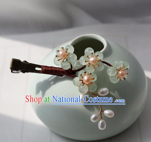 Chinese Ancient Women Green Flowers Hair Claw Hairpin Headwear Hair Accessories Hanfu Hair Stick