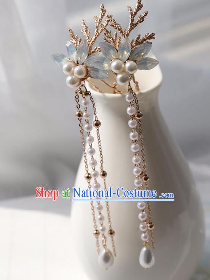 Chinese Ancient Women Blue Crystal Hair Clips Hairpin Headwear Hanfu Hair Accessories