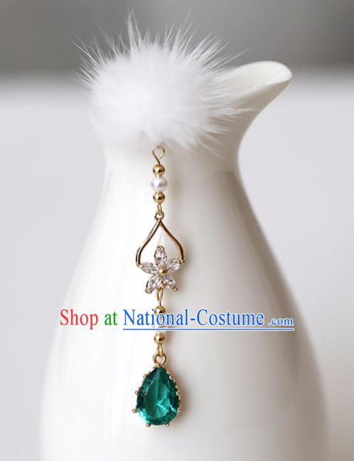 Chinese Ancient Hanfu Green Crystal Tassel Hair Clip Women Hairpin Hair Accessories Headwear