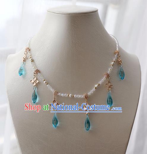 Chinese Ancient Princess Blue Crystal Necklace Women Accessories Tassel Necklet Jewelry