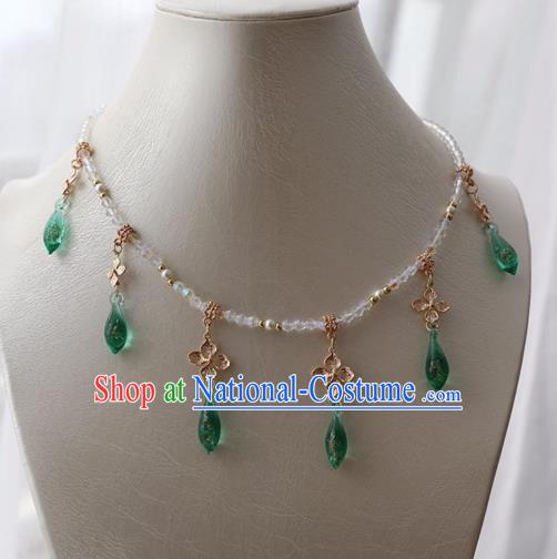 Chinese Ancient Princess Green Crystal Necklace Women Accessories Tassel Necklet Jewelry