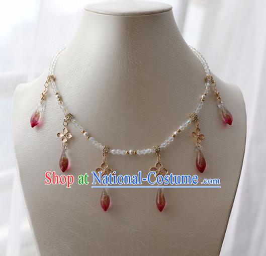 Chinese Ancient Princess Red Crystal Necklace Women Accessories Tassel Necklet Jewelry